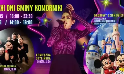 Plakat z Agnieszką Chylińską reklamujący Dni Gminy Komorniki 