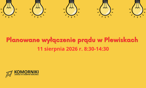 Planowane wyłączenie prądu w Plewiskach- grafika informująca
