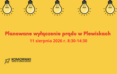 Planowane wyłączenie prądu w Plewiskach- grafika informująca