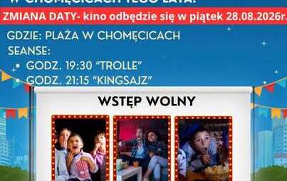 Kino Plenerowe w Chomęcicach 28.08.2026- grafika informująca o kinie