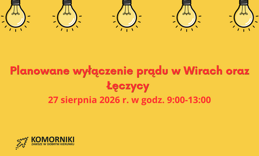 Planowane wyłączenie prądu w Wirach oraz Łęczycy- grafika informująca o wyłączeniu w dnia 27 sierpnia (czwartek), w godzinach od 9:00 do 13:00
