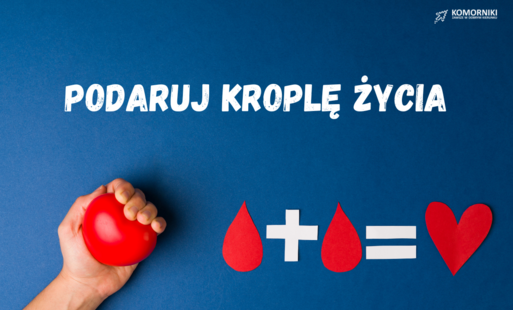 Grafika przedstawiająca rękę ściskającą piłeczkę oraz krople i serce- symbol oddanej krwi, która ratuje życie