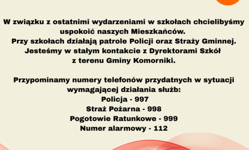 Zdjęcie do W związku z ostatnimi wydarzeniami w szkołach chcielibyśmy uspokoić naszych Mieszkańc&oacute;w. 
