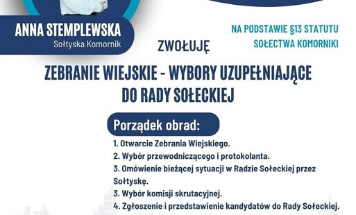 Zebranie wiejskie w Komornikach- wybory uzupełniające do Rady Sołeckiej