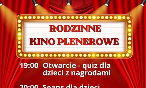LETNIE KINO W PLEWISKACH – WIECZÓR PEŁEN FILMOWYCH EMOCJI!- plakat informujący o wydarzeniu