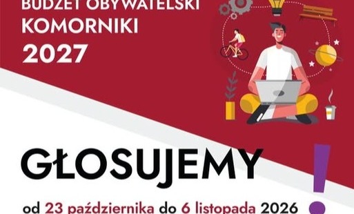 Grafika informująca o starcie głosowania na projekty w ramach BO2027 gminy Komorniki