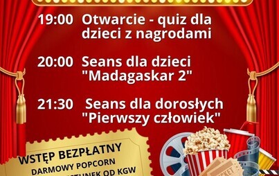 LETNIE KINO W PLEWISKACH – WIECZÓR PEŁEN FILMOWYCH EMOCJI!- grafika informująca o letnim kinie plenerowym, które odbędzie się 28 sierpnia w Plewiskach